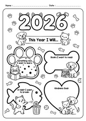 2026 goals cute doodle art illustation for New Year reset and new beginning