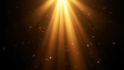 golden light beams shining through floating dust particles on black background creating magical ethereal god rays atmosphere abstract scene concept of creative design spiritual advertising business