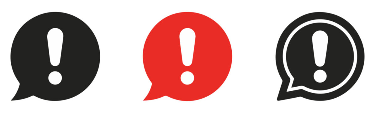 warning chat bubble icons set