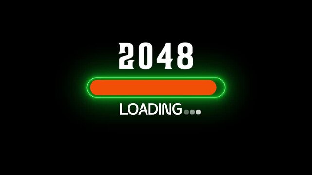 Neon loading bar with the year 2048 displayed above on a black background progress bar future.advanced new year animated icon.