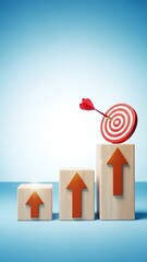 Business growth concept with wooden blocks and target