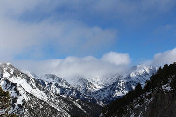 Snow-covered mountains in the Pyrenees, Andorra - Winter landscape