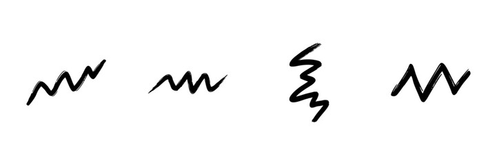 Zigzag Line Patterns In Hand Drawn Style Set. Abstract Movement, Energy, And Dynamic Flow Doodle Sketch Collection. Artistic Expression Elements. Isolated Vector Illustration