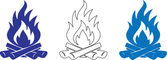 Obraz premium Campfire Illustration Set with Blue and Black Flames