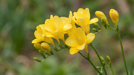 Yellow Freesia Flowers Blooming Outdoors