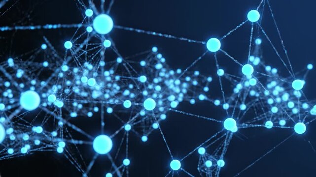 Blue glowing network nodes