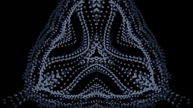 Dazzling blue dot pattern forming a unique geometric design on a black background for artistic and creative purposes online