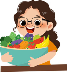 Kid with healthy food