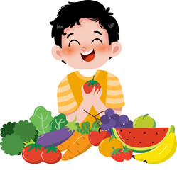 Kid with healthy food