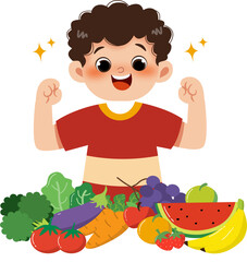 Kid with healthy food