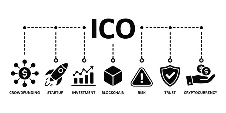 Initial Coin Offering (ICO) Cryptocurrency Investment and Blockchain Ecosystem Flowchart.