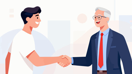 Obraz premium A man shakes hands with a younger man. The older man is wearing a suit and tie