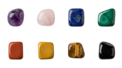 Holistic Healing Gemstone Photo Object Set Amethyst Rose Quartz Lapis Malachite Tigers Eye Polished Tumbled Stones