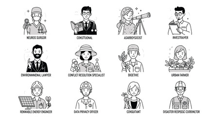 Fototapeta premium Various professionals in different careers and occupations people with jobs and skills