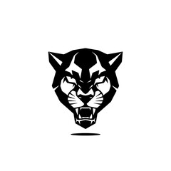 Fototapeta premium Stylized aggressive black big cat head vector illustration. Powerful snarling wild animal face, ideal for sport team mascot or logo design.