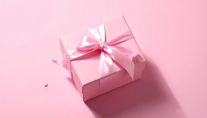 Fototapeta premium Elegant Pink Gift Box with Satin Ribbon and Dramatic Shadow on Soft Pastel Background.