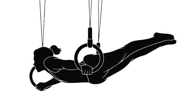 Artistic Silhouette of a Female Gymnast Performing a Parallel Bars Routine.