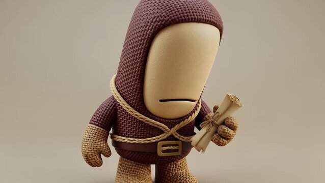 3D render of a cute fantasy messenger character holding an important scroll