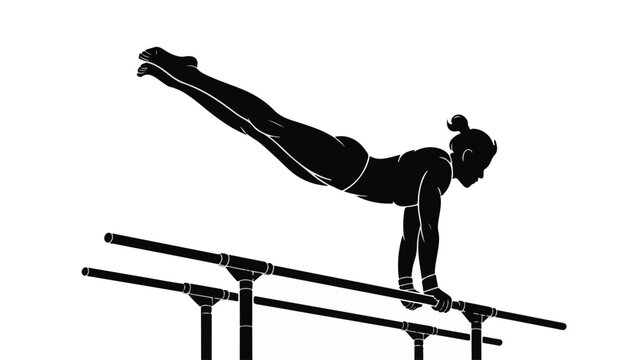Artistic Silhouette of a Female Gymnast Performing a Parallel Bars Routine.