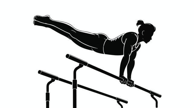 Artistic Silhouette of a Female Gymnast Performing a Parallel Bars Routine.