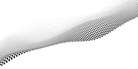 Flowing dots particles wave pattern 3D curve halftone black gradient curve shape isolated on white background. Vector in concept of technology, science, music, modern vector wave.eps 10