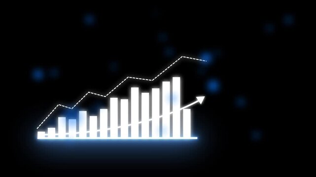 Business graph chart with upward trend animation. Futuristic sales projection displaying an upward trend in revenue. stock market graph with an arrow pointing upwards.