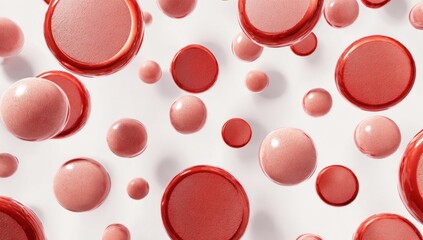 Red blood cells floating on white.