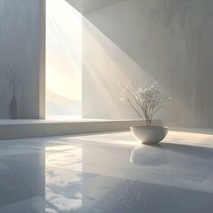 Minimalist Interior with Light and Plant - Serene Architectural Space.