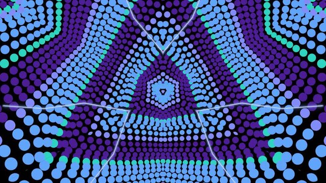 Vibrant abstract geometric pattern featuring purple blue green dots and white lines on black background design element