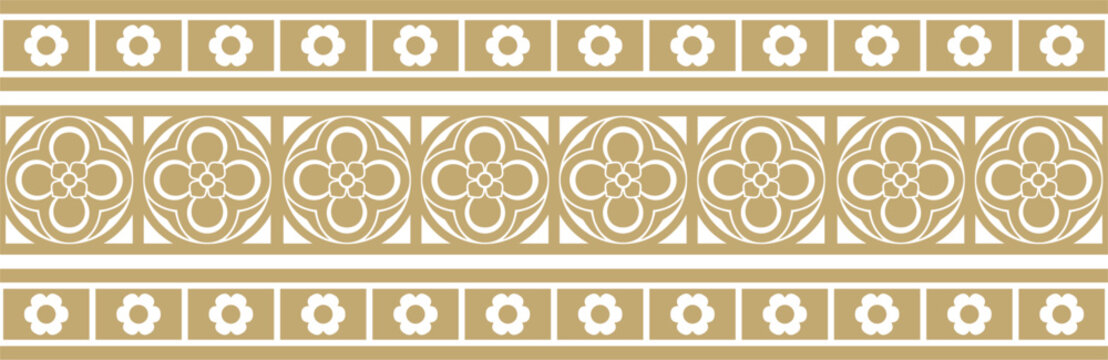 Vector golden gothic border. Medieval European ornament. Classic pattern of the Germans, Angles, Saxons, Franks.