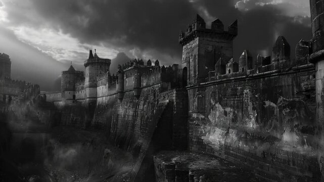 Video A historic castle in monochrome tones