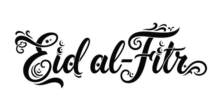Eid al fitr vector calligraphy script with decorative stars and moon ornaments