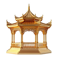 Obraz premium Ornate golden pagoda with intricate details on a transparent background, perfect for architectural designs