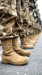 Line of Soldiers in Uniform Boots on Parade Ground.