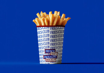 French Fries Packaging Cup Mockup on Solid Color Background