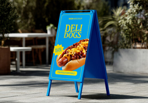 Outdoor A-Frame Sign Mockup in Caf&eacute; Terrace Scene