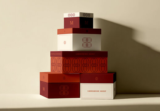 Luxury Cardboard Box Packaging Mockup Stacked Display