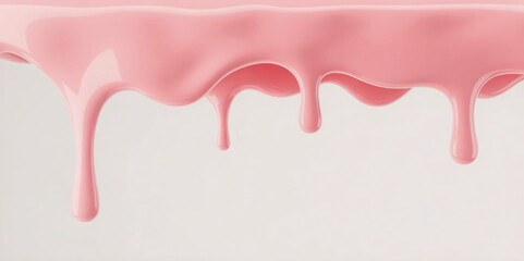pink ice cream drip effect with smooth silky texture, glossy liquid melting downward