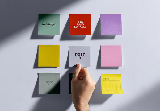 Post-it Notes Mockup Grid with Hand Interaction