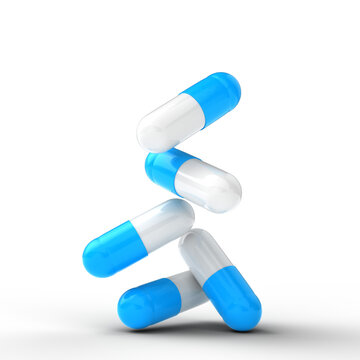 Falling Blue Pills. 3d illustration.