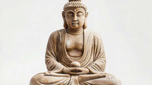 Video A Buddha statue sits peacefully on a table, perfect for use in spiritual or philosophical contexts