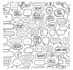 Hand Drawn Speech Pattern, Seamless Chat Bubble Art, Doodle Communication Background, Cartoon Dialogue Texture, Messaging Illustration Design, Black And White Pattern, Creative UI Background

