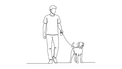 Man Walking Dog Line Art Illustration