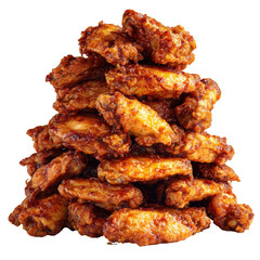Stack of reddish-brown chicken wings, slightly shiny, against a black background