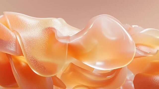 translucent gummy jelly shapes, smooth agar agar texture, soft pastel color palette 