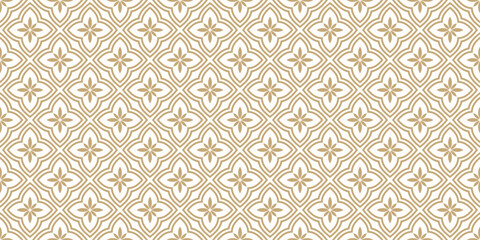 Obraz premium Luxury golden floral ornament in oriental style. Vector seamless pattern with flowers, tiles. Simple abstract minimal ornate background. Gold and white texture. Repeated design for decor, wallpapers