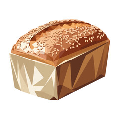 Delicious loaf of whole grain bread isolated on white background, Vector, illustration