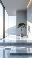 Minimalist Interior with Natural Light and Plant.