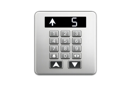 Modern elevator control panel with digital display showing floor number and directional arrows