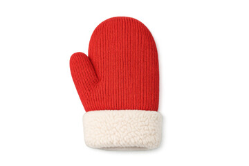 Cozy red knitted mitten with warm sherpa lining for winter comfort and style